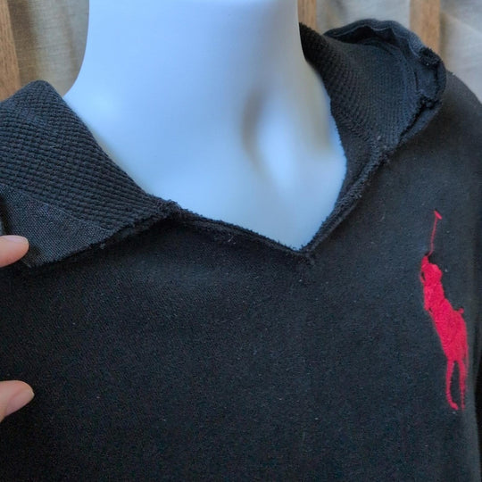 Men's**Distressed** Polo Ralph Lauren Vintage Big Pony Black Hoodie  - Small