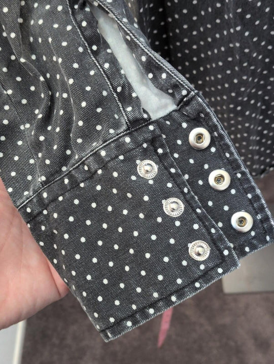 Man X One Teaspoon Men's Gray And White Dot Denim Snap Down Western Shirt -  M