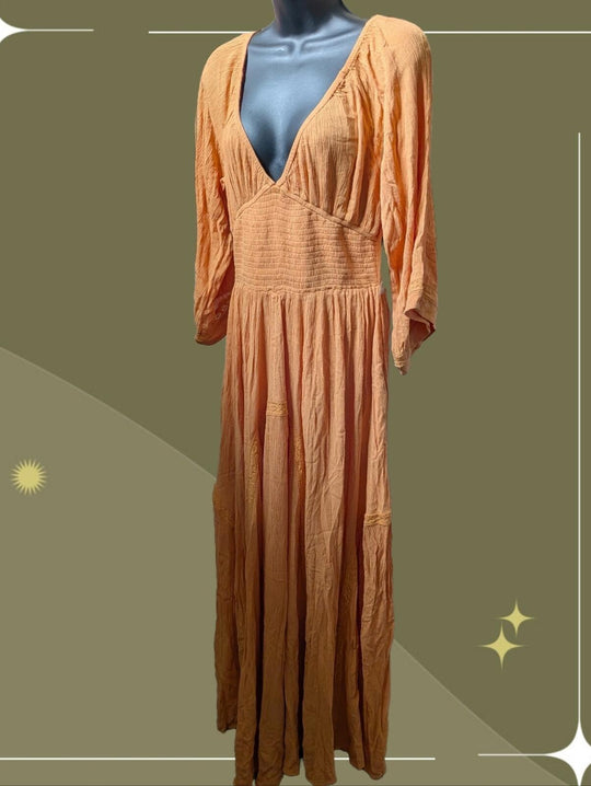 Free People Free Est Maxi Dress In Golden Earth Orange - Medium