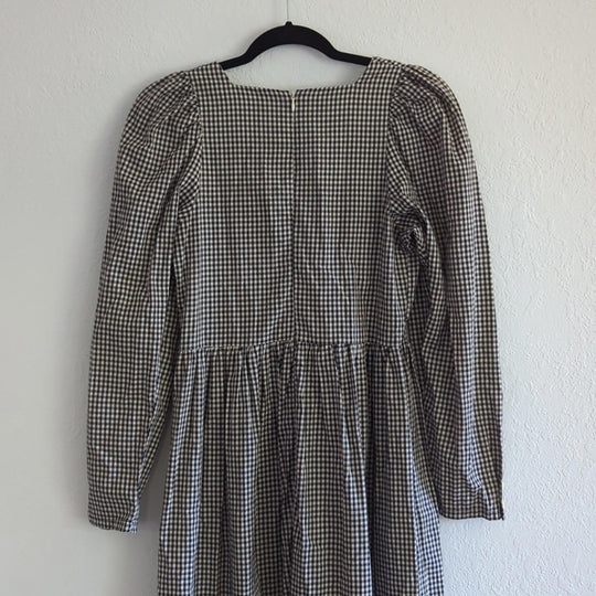 Lisa Says Gah Maddie checked print long sleeve midi dress