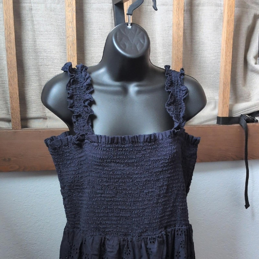 Quince Organic Cotton Eyelet Smocked Midi Dress