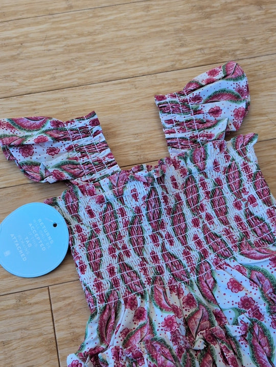 Hill House Tiny Ellie Nap Dress In Birch Vine Red Green Stripe - 2Y