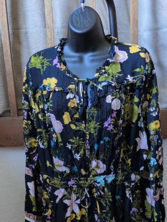 Citrus Navy Floral Tie Waist Dress - XL