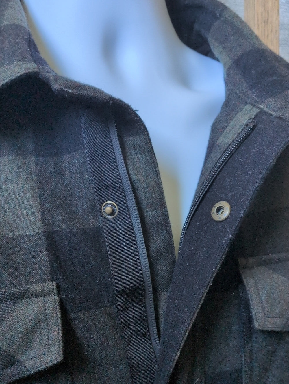 Pendleton Wool Zipper Buffalo Plaid Olive And Black Jacket  - L