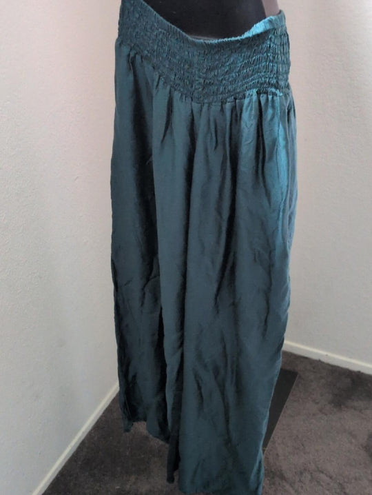 Kantha Bae Silky Emerald Palazzo Wide Leg Pant - Osfm