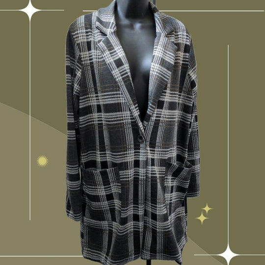 Philosophy Lightweight Plaid Longline Sweater Coat - Medium