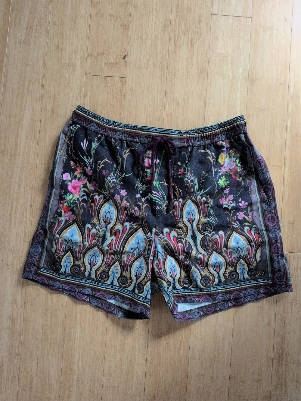 Camilla Purple Paisley Flamenco Style Men's Board Short  - Large