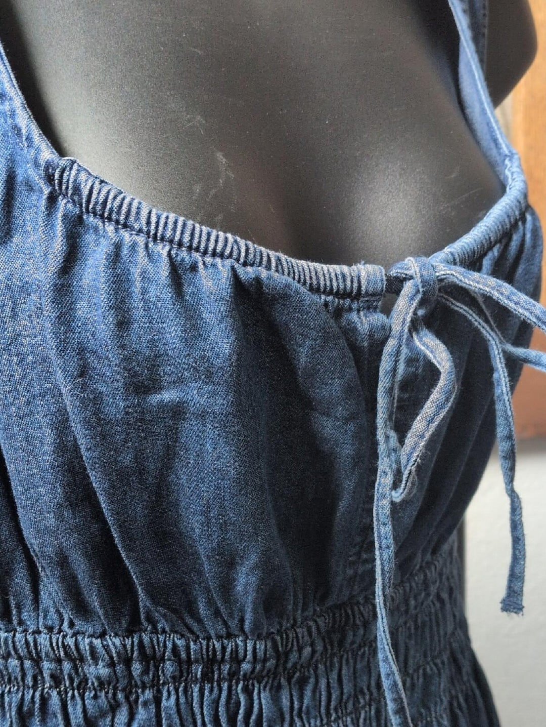 Gap Denim Tie-Front Smocked Waist Mini Dress - S