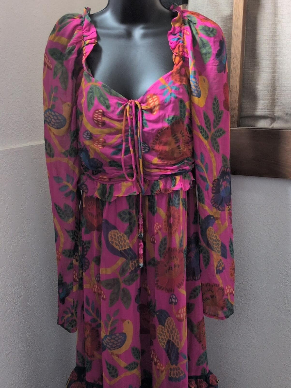 FARM Rio Sweet Forest pink floral print long-sleeve maxi dress - Small