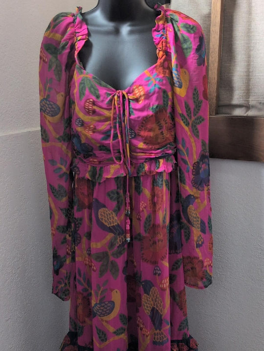 FARM Rio Sweet Forest pink floral print long-sleeve maxi dress - Small
