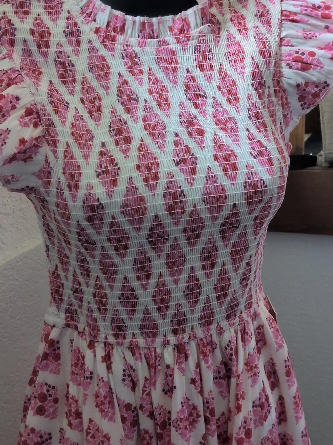 Ivy City Co Kylie Dress In Pink And Red Lattice Floral - XXS