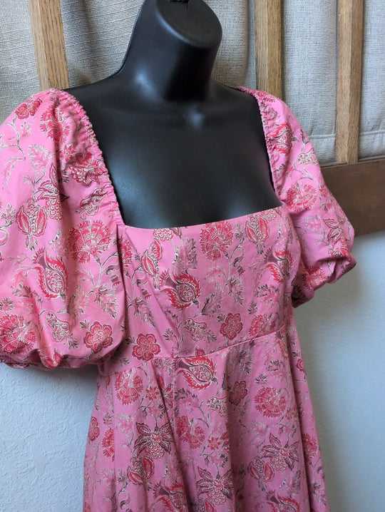 Hill House Home The Matilda Dress  in the Pink Pimlico Floral Ikat pattern