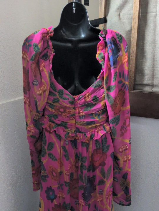 FARM Rio Sweet Forest pink floral print long-sleeve maxi dress - Small