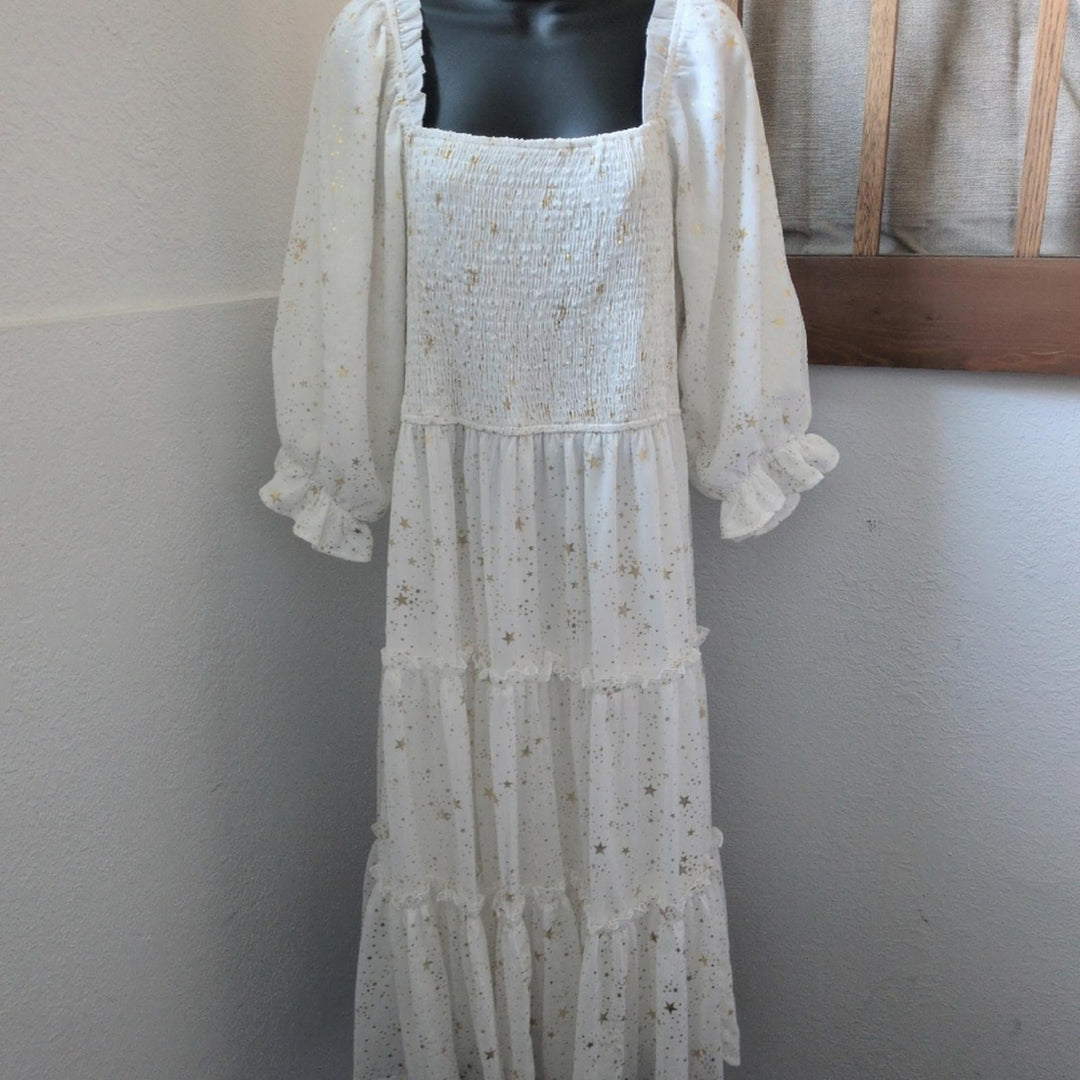 Ivy City Co White And Gold Star Print Dress - XXL