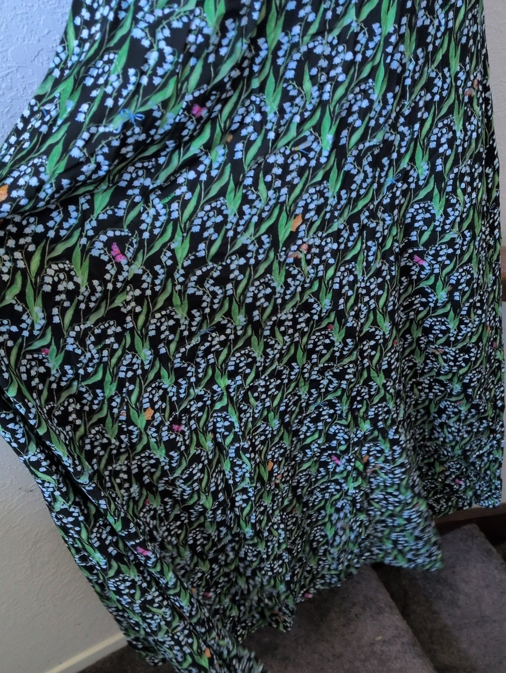 Hill House Home The Dominique Dress  in the Black Lily of the Valley print XS