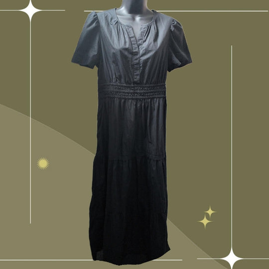 Quince Tiered Organic Cotton Maxi Dress In Black - Medium