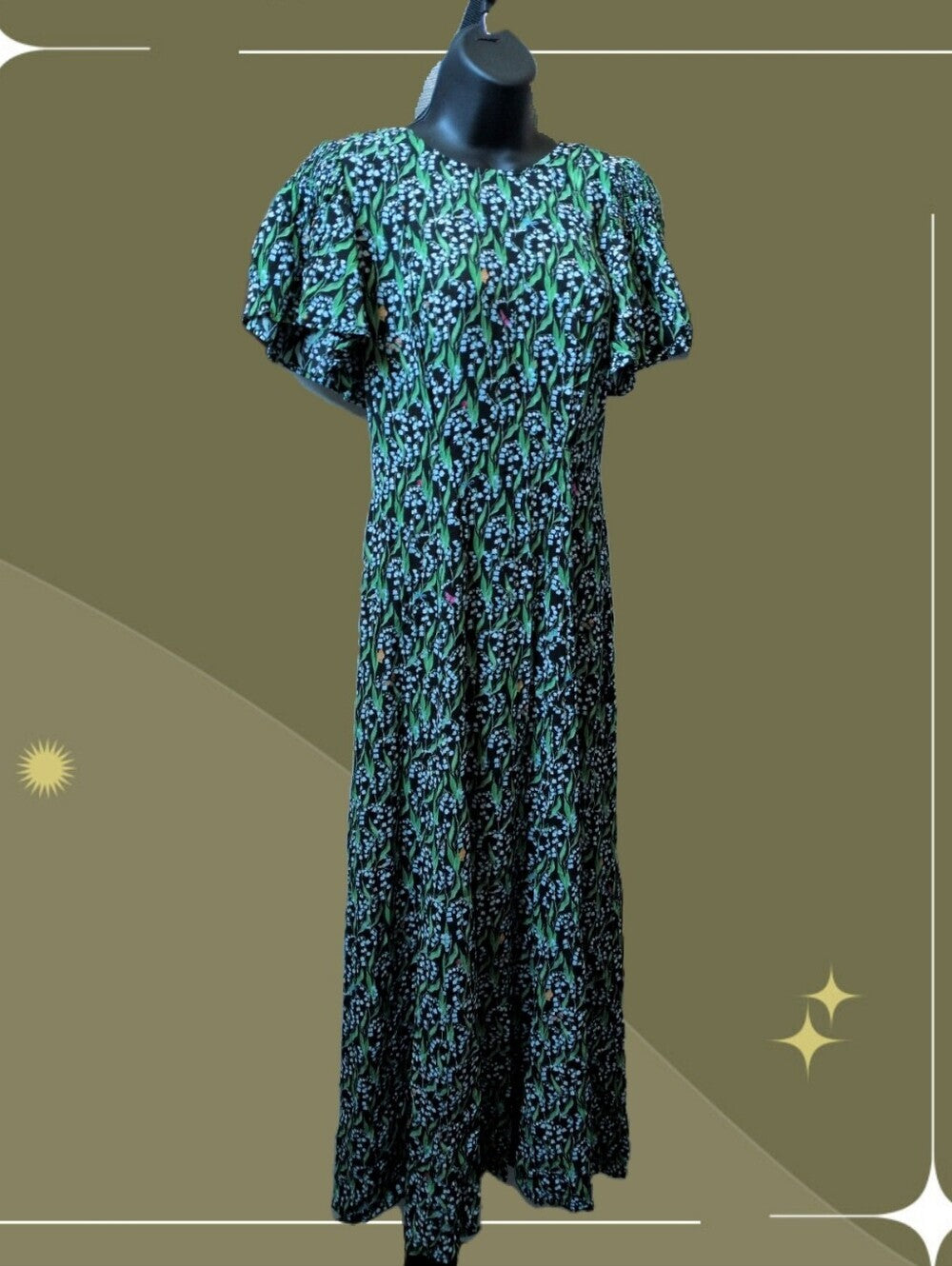 Hill House Home The Dominique Dress  in the Black Lily of the Valley print XS