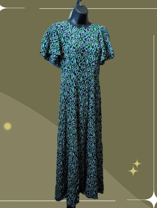 Hill House Home The Dominique Dress  in the Black Lily of the Valley print XS
