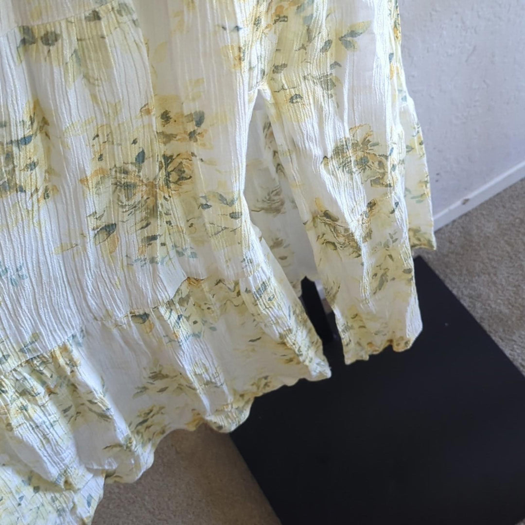 Abercrombie ruched midi dress yellow floral - Large
