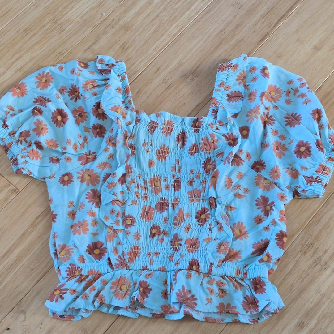 Girls Lemon Kiss Cropped Floral Shirt - Girls 4