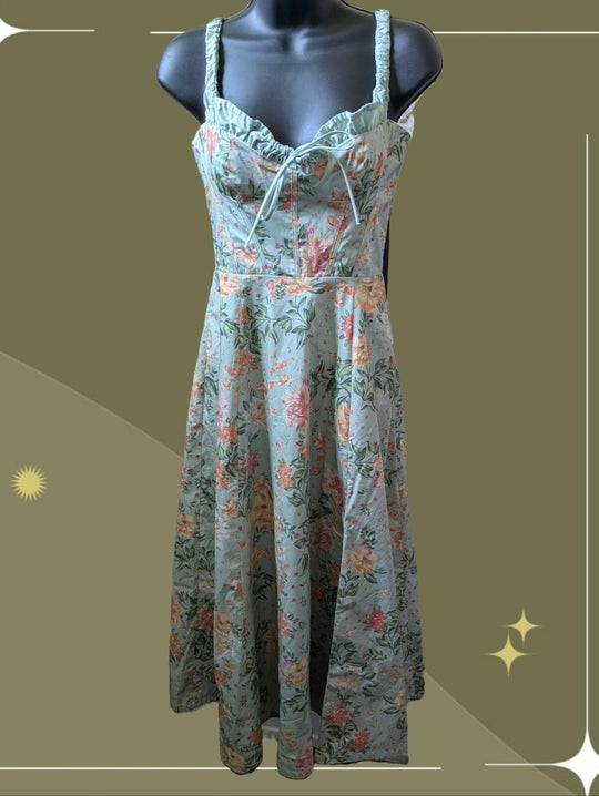 House of CB 'Sabrina' corset fit and flare dress in Light Jade Floral Size XS