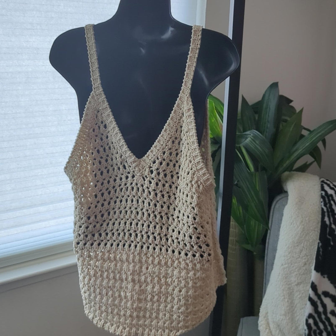 FP Beach Dune fauxchet crochet style sweater tank