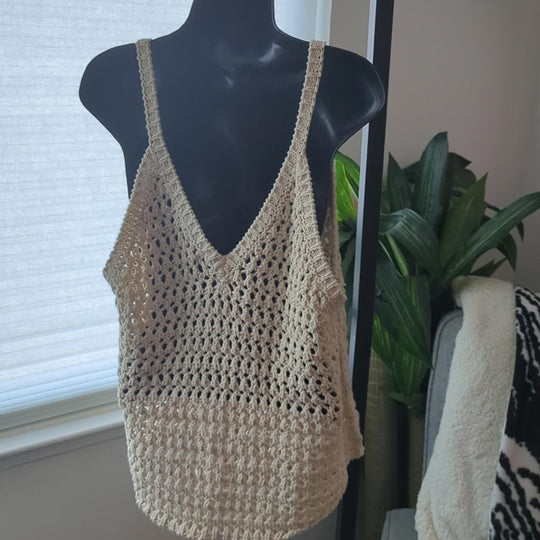FP Beach Dune fauxchet crochet style sweater tank