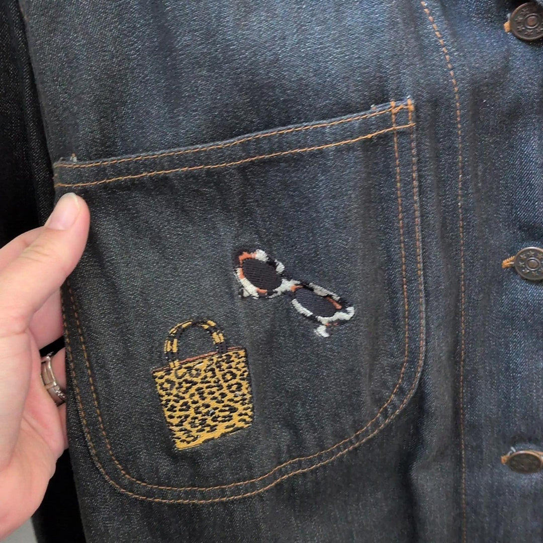 Casey Coleman Rare Embroidered Vintage Leopard Accessory Print Chore Jacket  - M/L