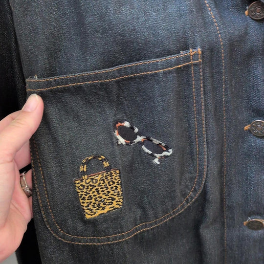 Casey Coleman Rare Embroidered Vintage Leopard Accessory Print Chore Jacket  - M/L