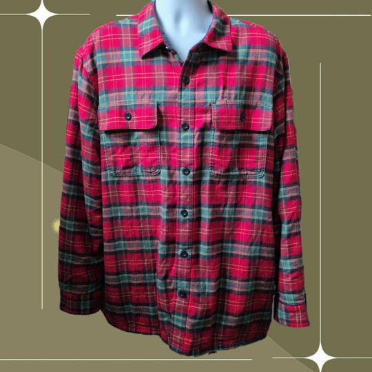 LL Bean Fleece Lined Flannel Shirt In Holiday Nautical Red -  XL