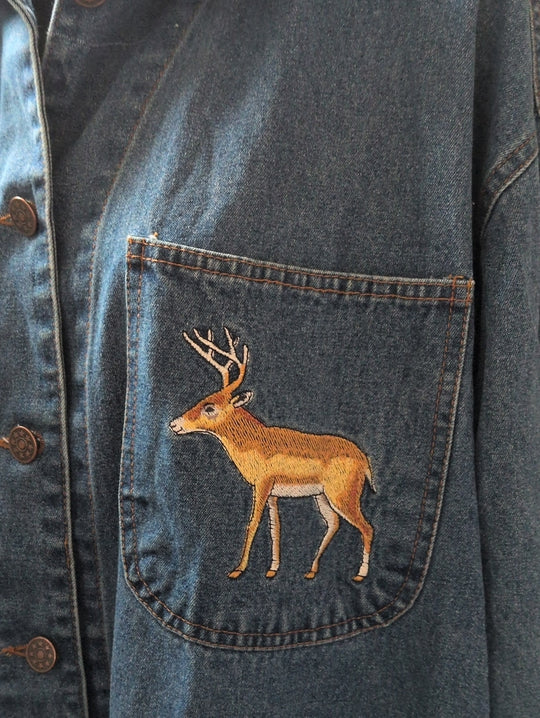 Vintage Embroidered Casey Coleman Denim Woodland Animals Barn Jacket - M/L
