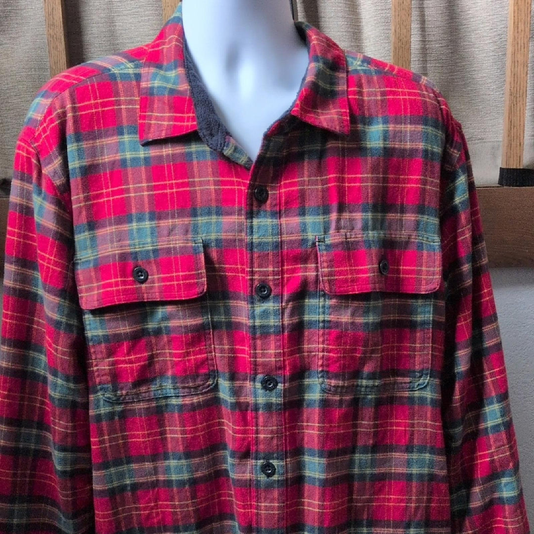 LL Bean Fleece Lined Flannel Shirt In Holiday Nautical Red -  XL