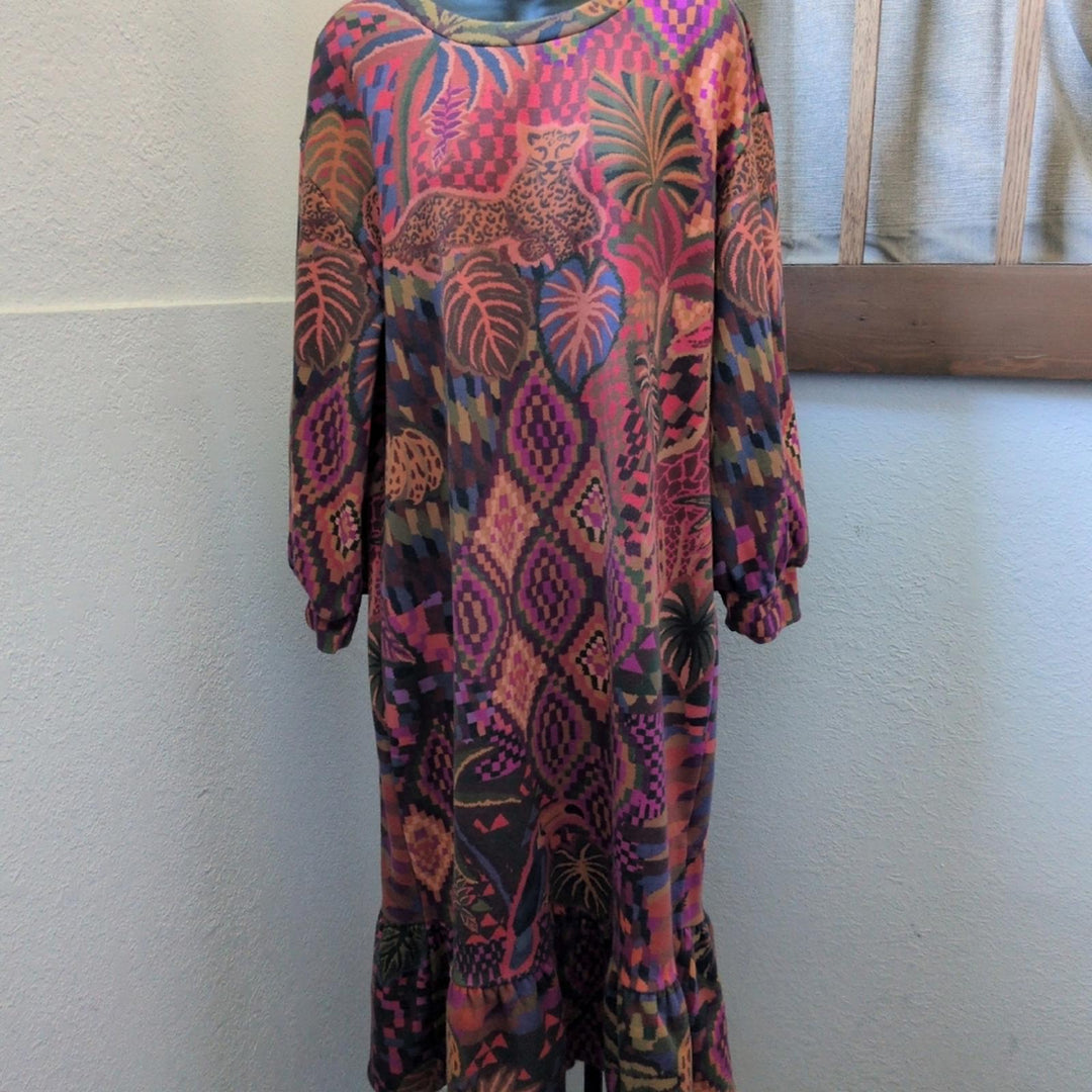 Farm Rio Jungle Animals Tapestry Sweatshirt Dress - Medium