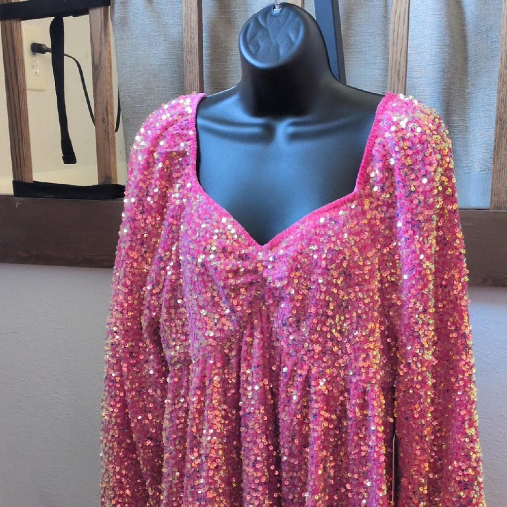 Ivy City Co Jewel Dress In Pink Sequin - Large