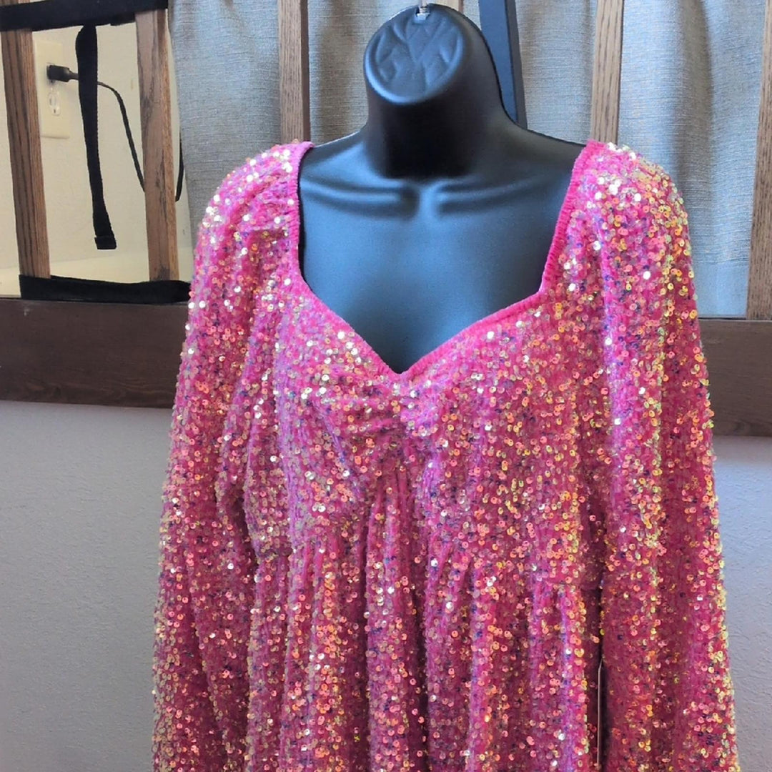 Ivy City Co Jewel Dress In Pink Sequin - Large