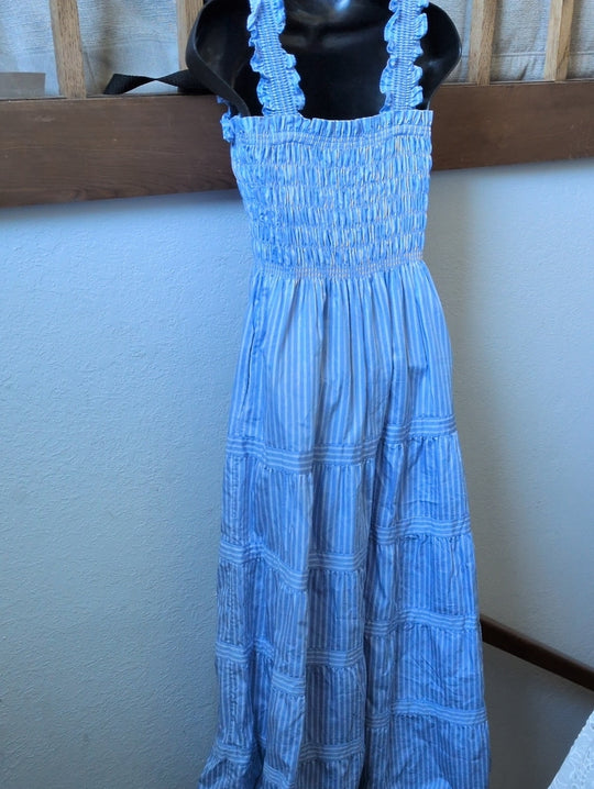 The Kimmy Maxi Nap Dress in Blue Stripe by Hill House Home size m