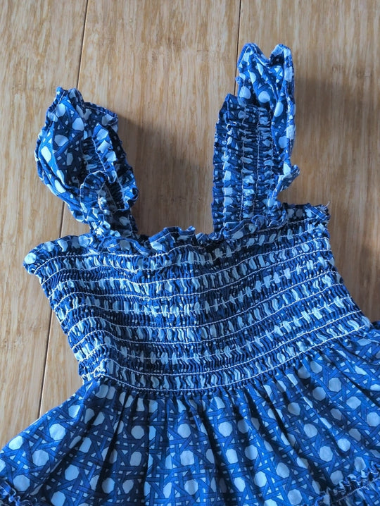 Hill House Tiny Ellie Nap Dress In Blue Trellis - 18-24