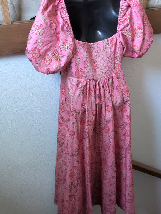 Hill House Home The Matilda Dress  in the Pink Pimlico Floral Ikat pattern