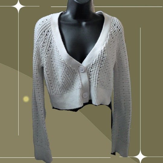 Abercrombie & Fitch Cropped White Knit Sweater - Small