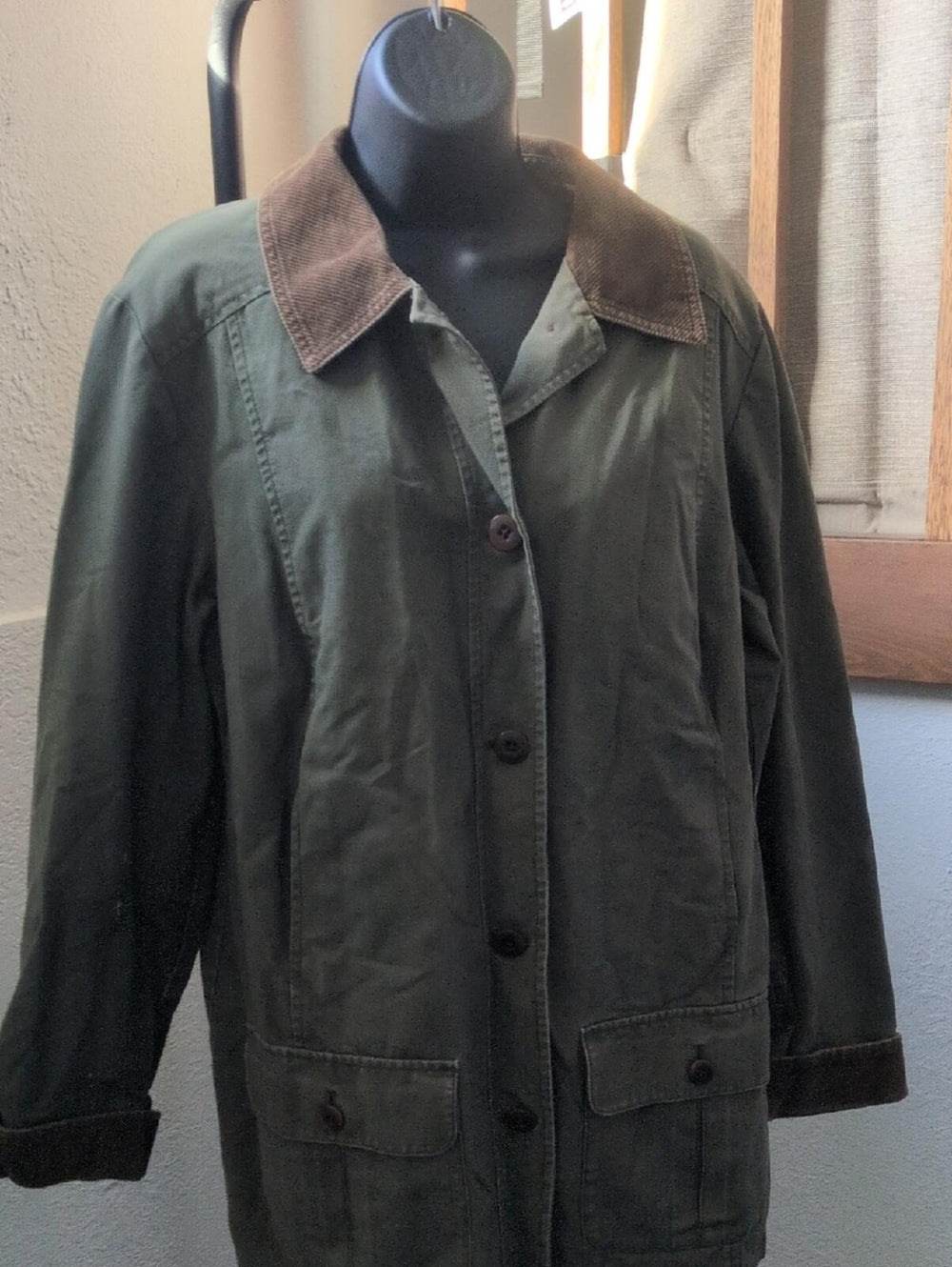 LL Bean Tiktok Viral Olive Green And Brown Corduroy Chore Barn Coat - Medium