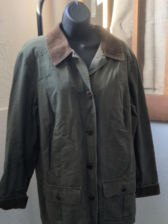 LL Bean Tiktok Viral Olive Green And Brown Corduroy Chore Barn Coat - Medium