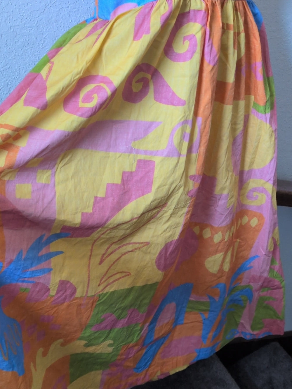 Paradisa Maldives Orange Multi Cotton Abstract Print Midi Dress size s