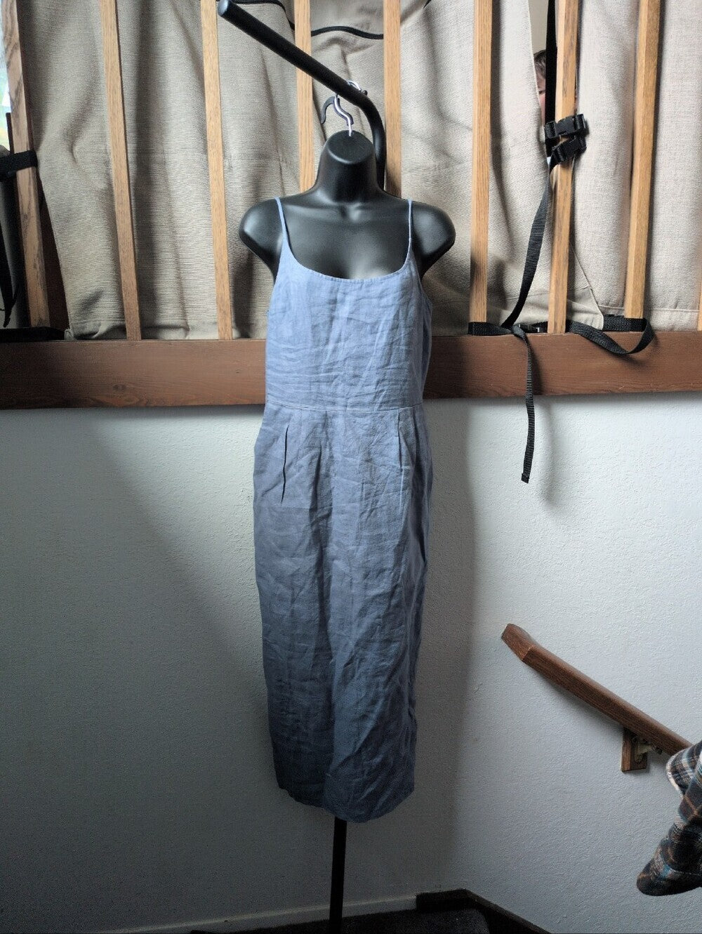Quince 100% European Linen Scoop Neck Midi Dress In Moonstone Blue - Small