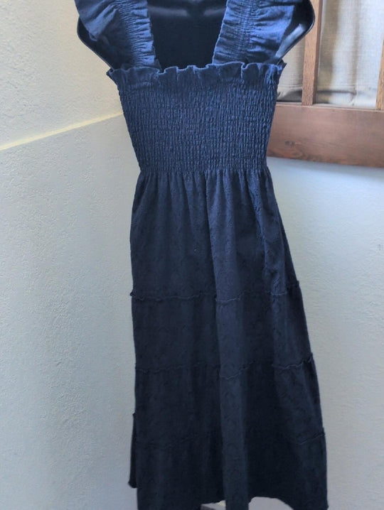 Hill house Home Ellie Nap Dress In Navy Brocade - Extra Small