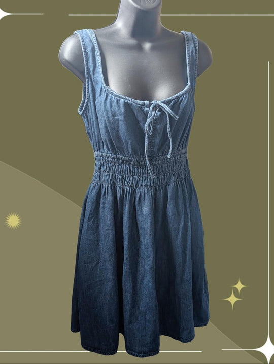 Gap Denim Tie-Front Smocked Waist Mini Dress - S