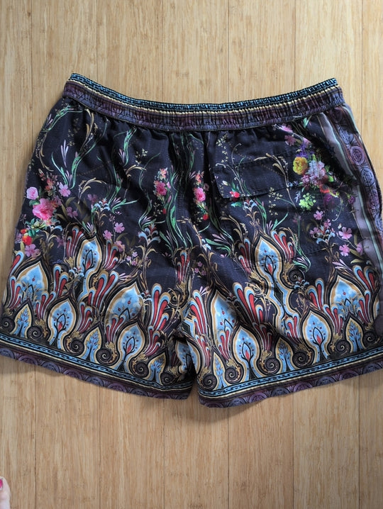 Camilla Purple Paisley Flamenco Style Men's Board Short  - Large