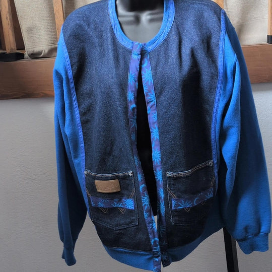 Handmade Upcycled Wrangler Sun and Moon Sweater Jacket - M/L