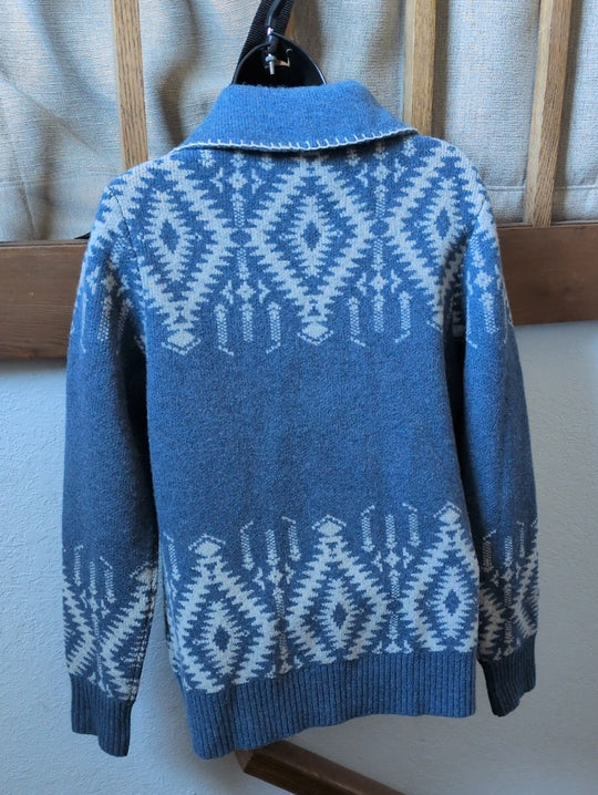 Pendleton Aztec/Navajo-patterned blue wool zip-up jacket or cardigan size s