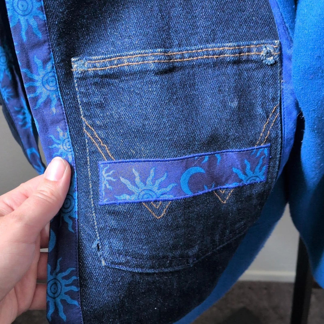 Handmade Upcycled Wrangler Sun and Moon Sweater Jacket - M/L