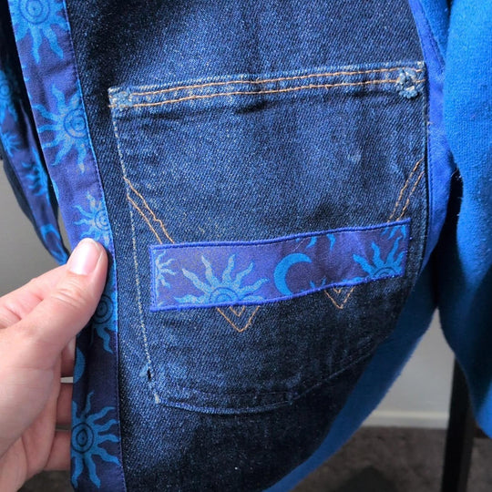 Handmade Upcycled Wrangler Sun and Moon Sweater Jacket - M/L